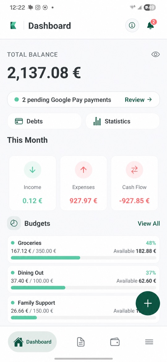 Pantalla de inicio de la app Kasha