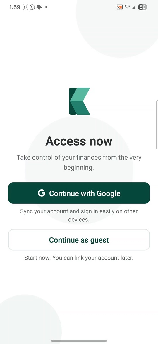 Pantalla de inicio de sesión de Kasha tras eliminar la cuenta